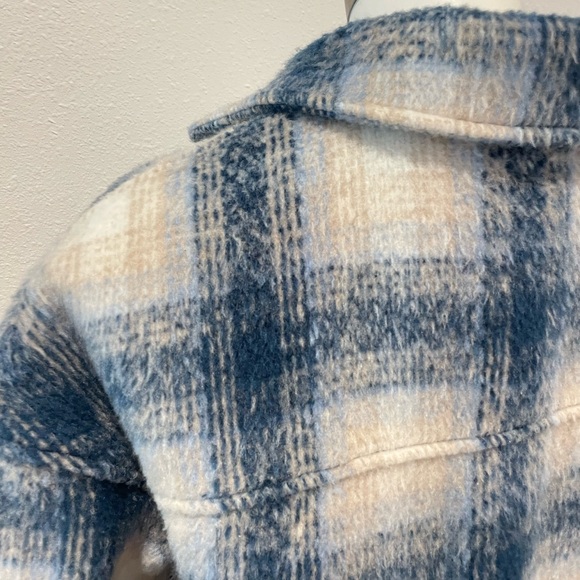BAGATELLE Collection Plaid Brushed Shacket Womens Small Oversized Fuzzy Blue - Picture 13 of 15